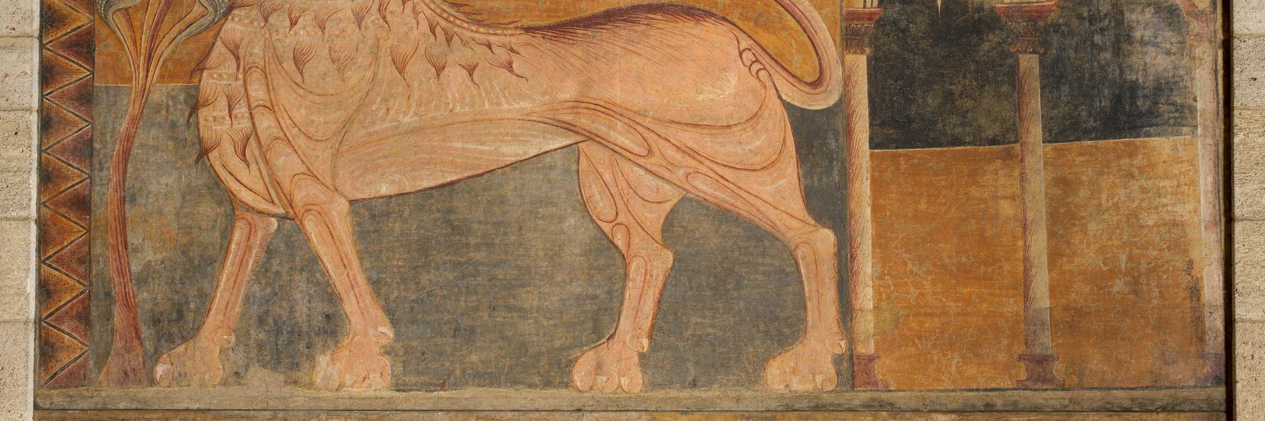 A Spanish wall painting of a lion among foliage