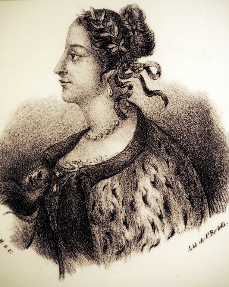 Laura Bassi, 1711 to 1778, in a nineteenth-century lithograph